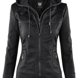 Lock and Love Women's Removable Hooded Faux Leather Moto Biker Jacket